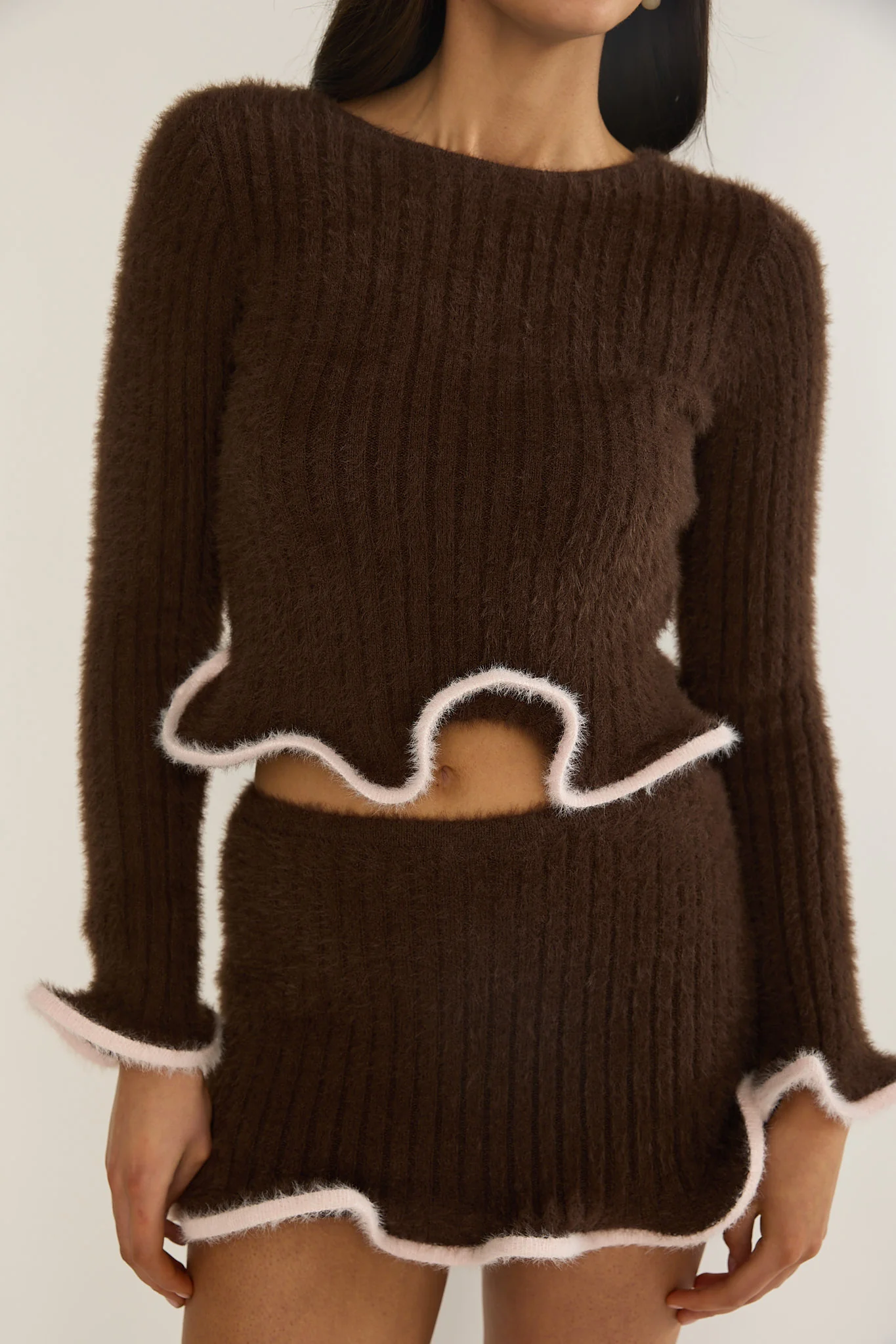 Pailin Lettuce Edge Knit Top Brown - Image 2