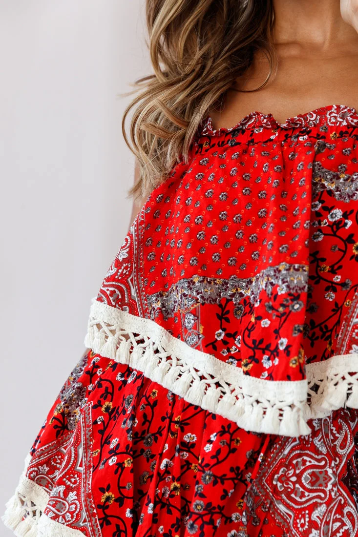 Palau Tassel-Trimmed Paisley Crop Top Red - Image 4