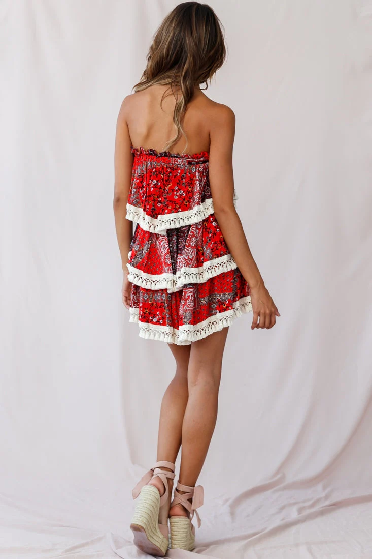 Palau Tassel-Trimmed Paisley Skirt Red - Image 3