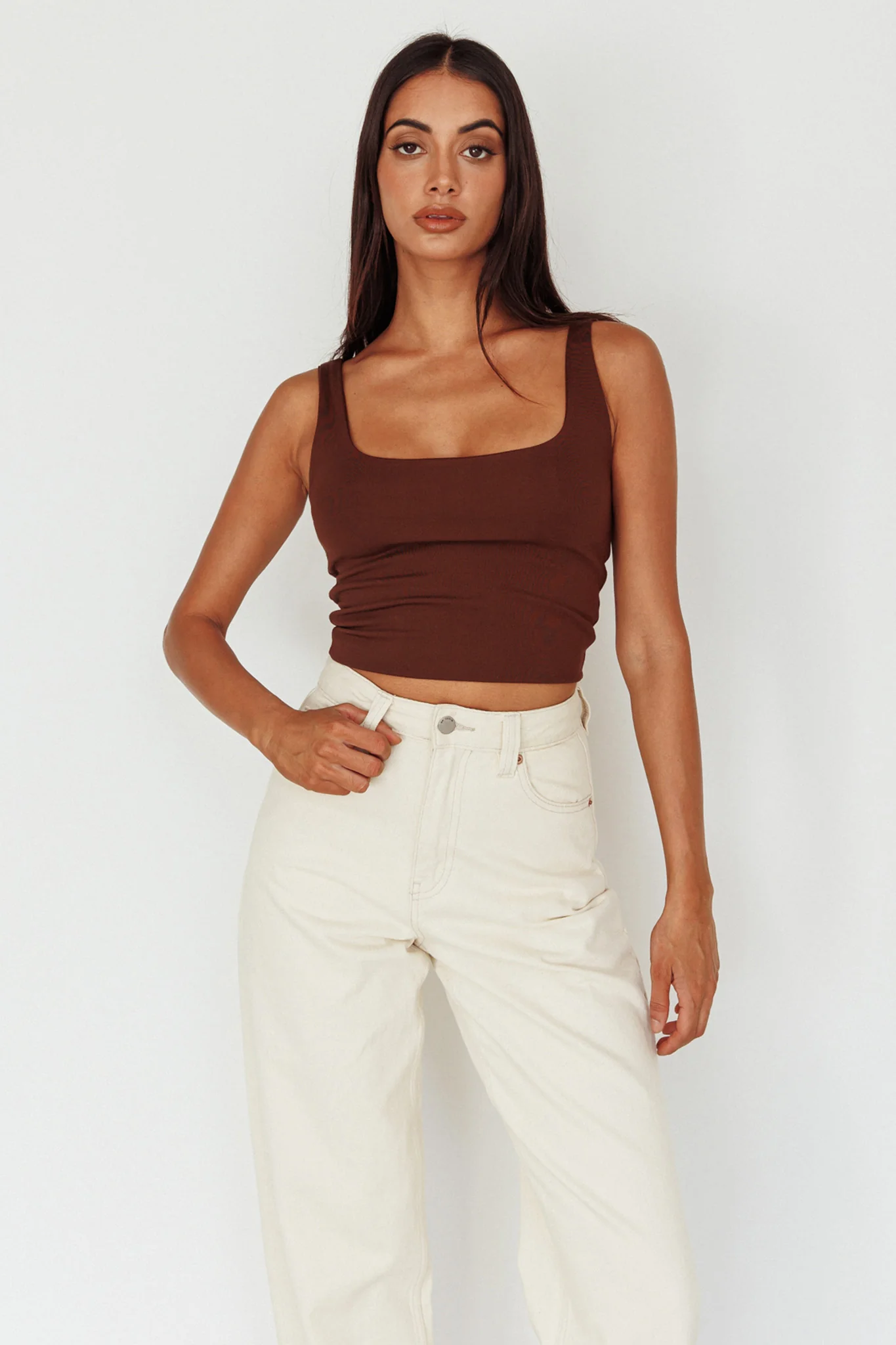 Pali U-Neckline Crop Top Brown - Image 3