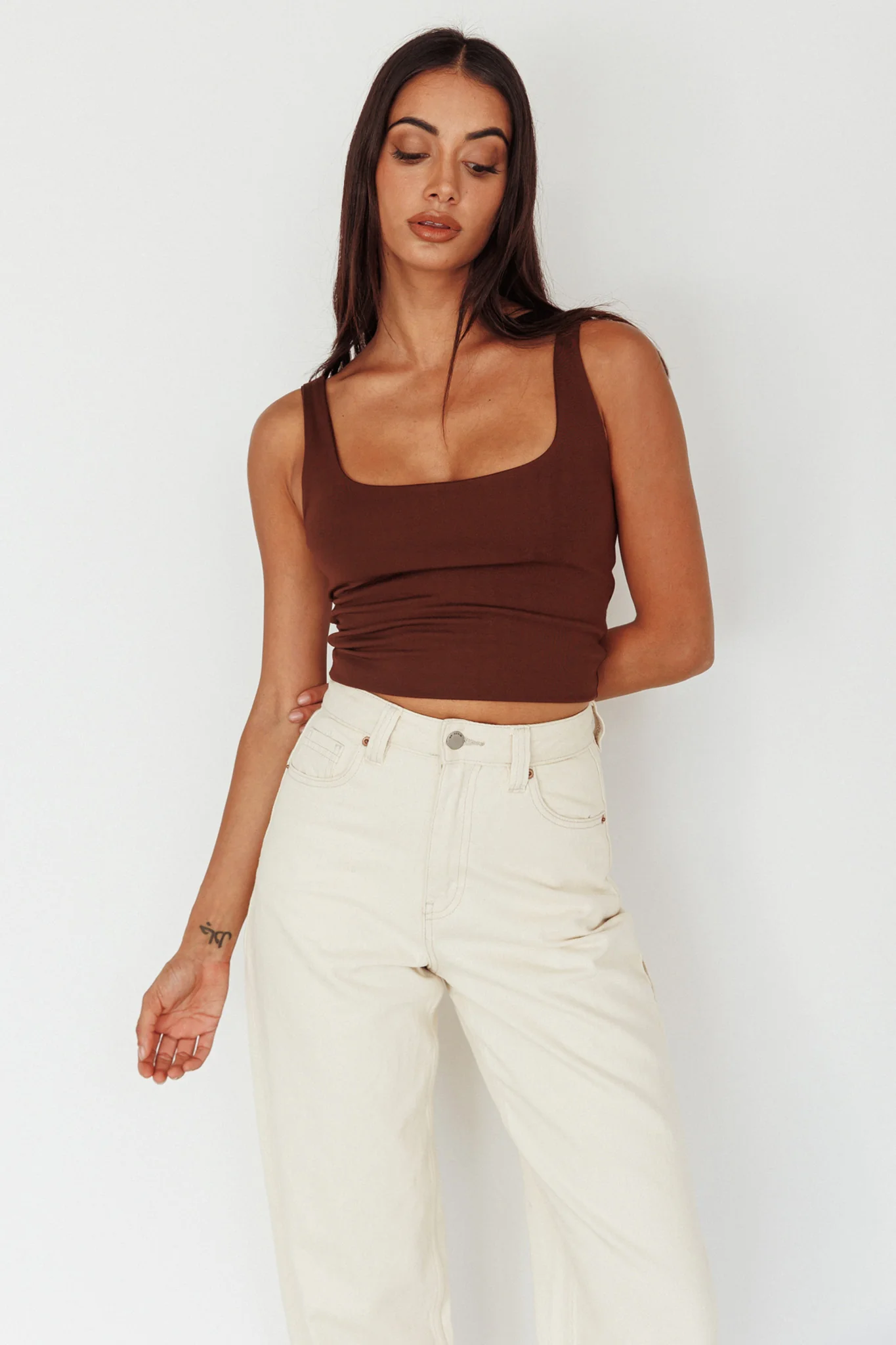 Pali U-Neckline Crop Top Brown - Image 4