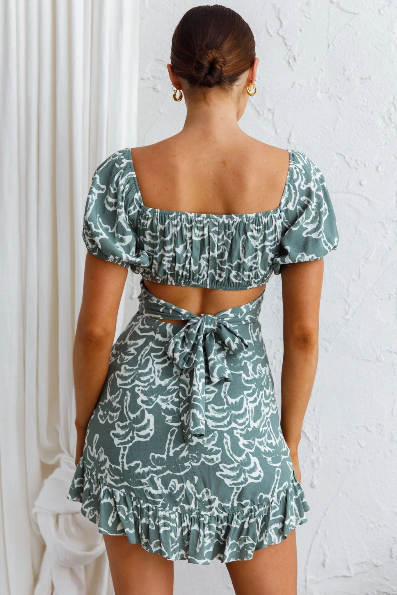 Palm Beach Puff Sleeve Dress Printed Green - Image 7