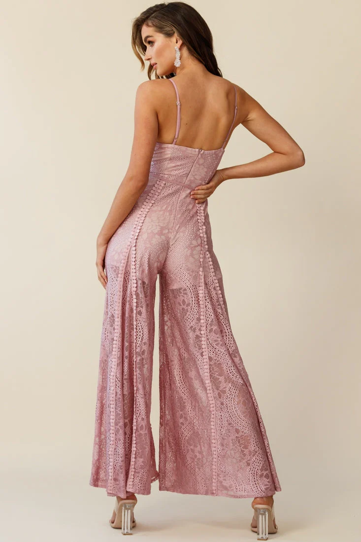 Palm Springs Lace Jumpsuit Blush Pink - Image 3