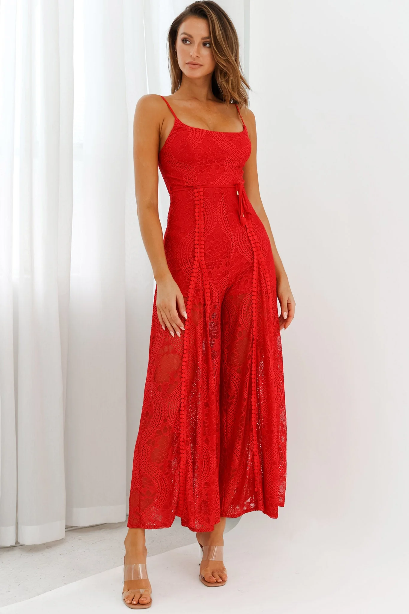 Palm Springs Lace Jumpsuit Red - Image 3