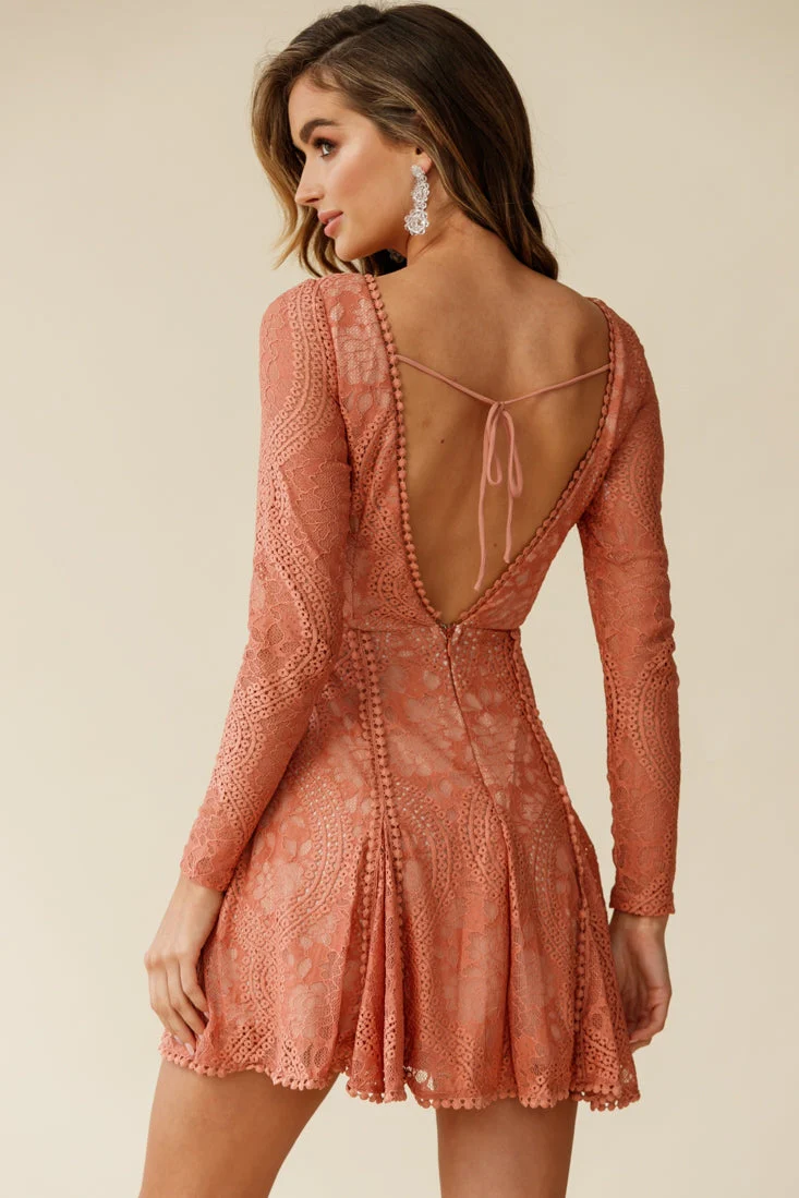 Palm Springs Lace Overlay Low Back Dress Rose - Image 3