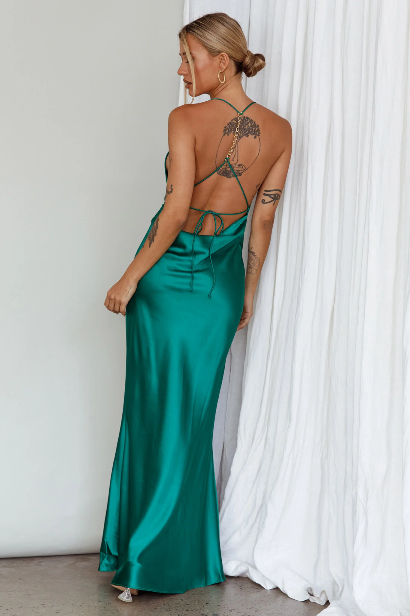 Palma Low Back Strappy Maxi Dress Emerald - Image 2