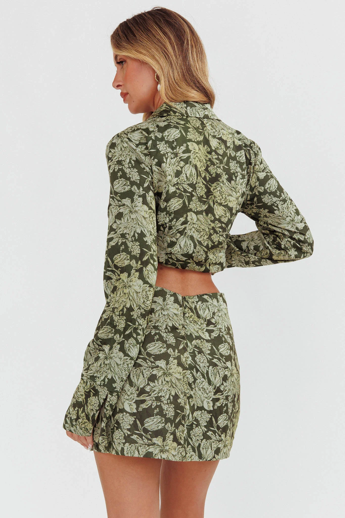 Palmas Split Mini Skirt Floral Olive - Image 3