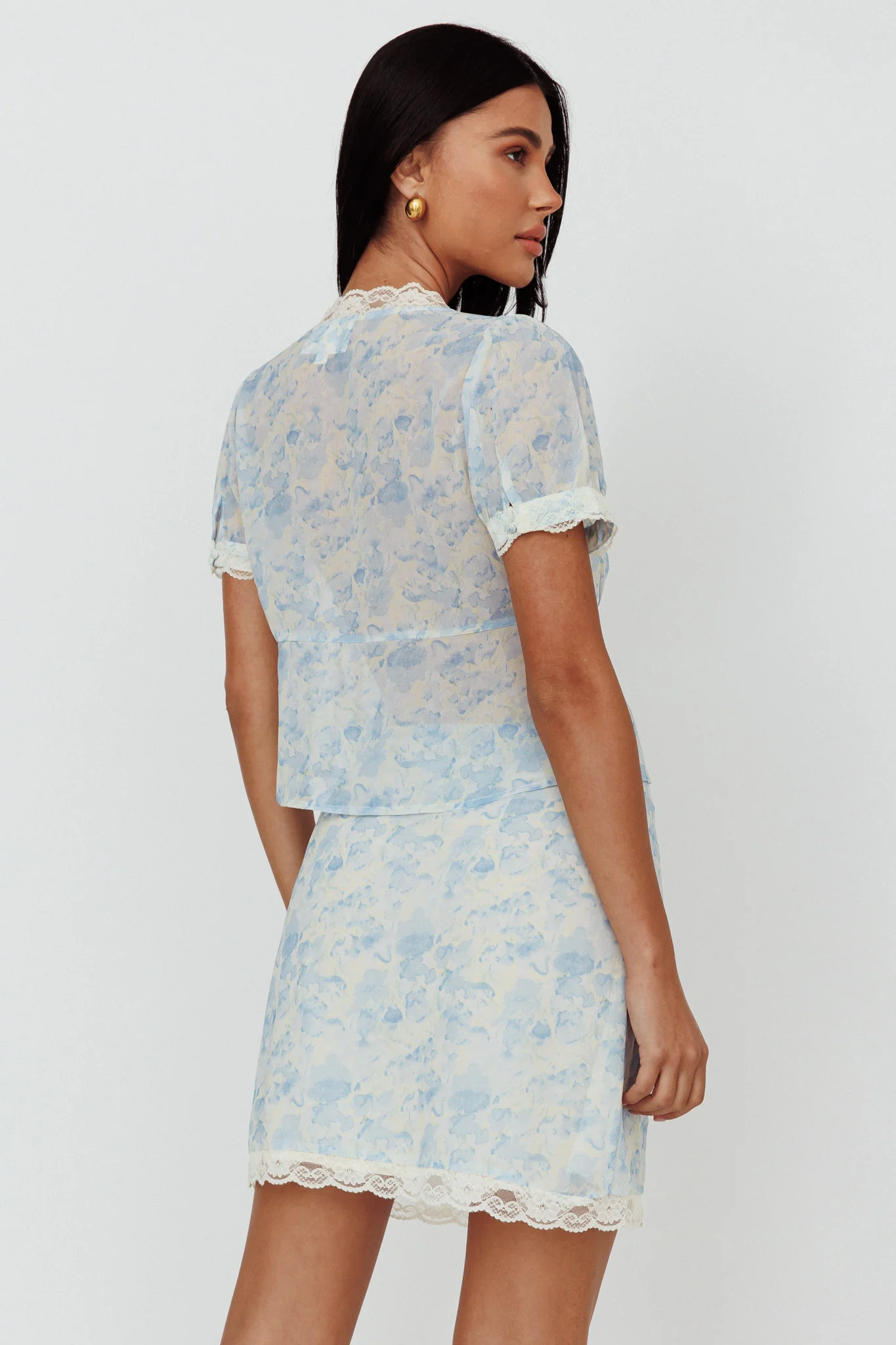 Palmer Lace Trim Blouse Top Blue - Image 2