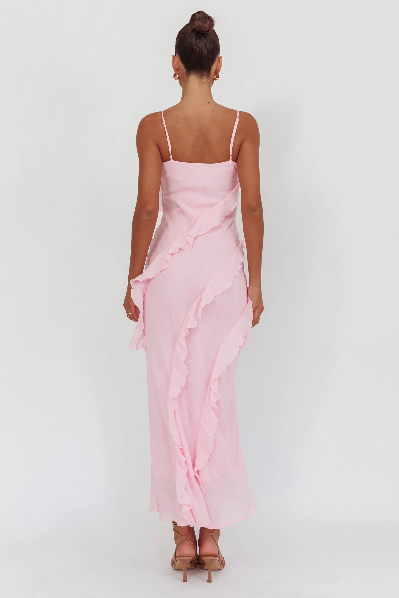 Panama Bay Ruffle Trim Cowl Neck Maxi Dress Pink - Image 3