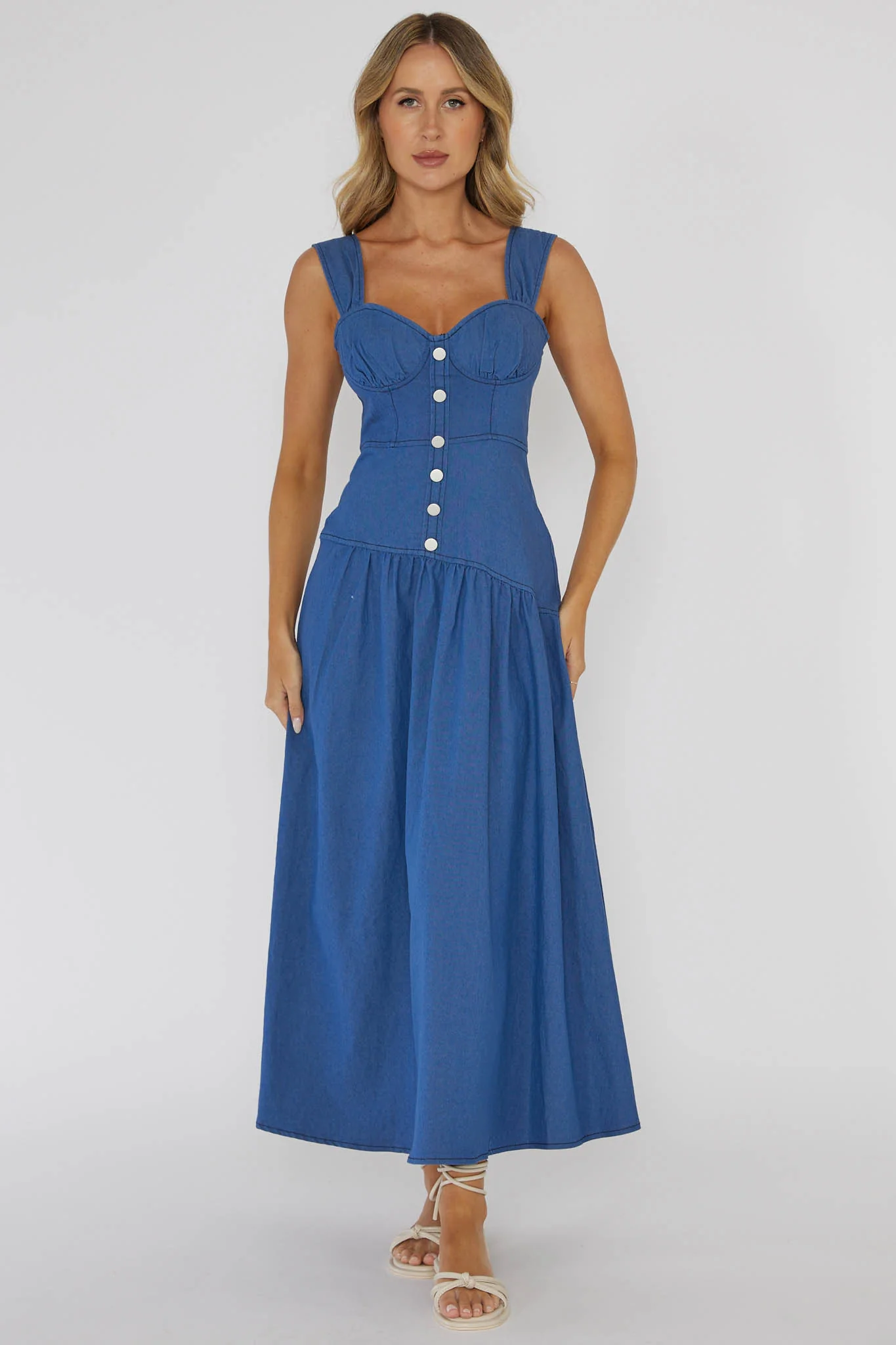 Pansy Flounce Hem Maxi Dress Blue - Image 3