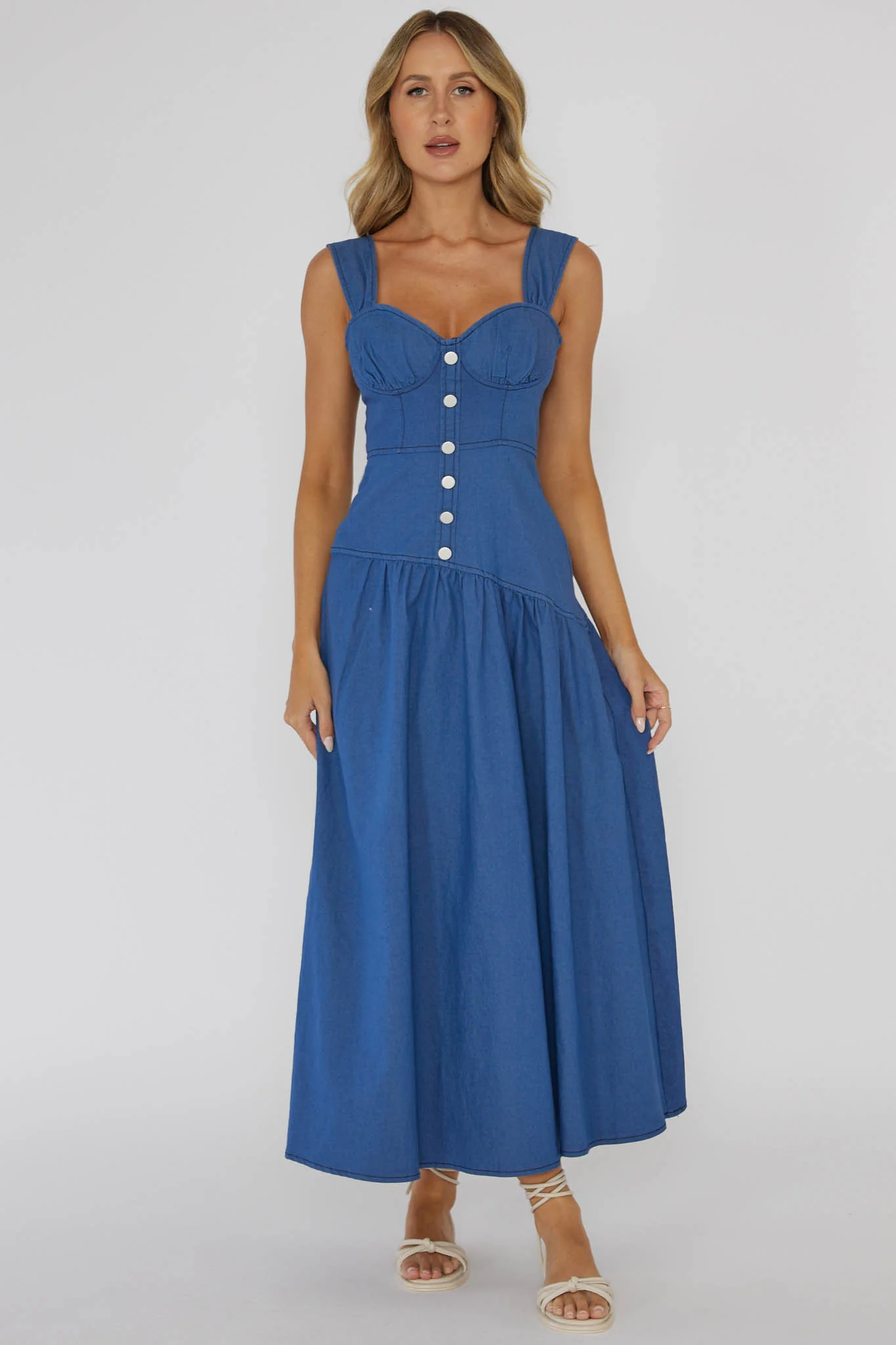 Pansy Flounce Hem Maxi Dress Blue - Image 5
