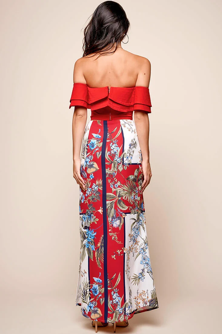 Paradise Side Split Maxi Skirt Red - Image 5