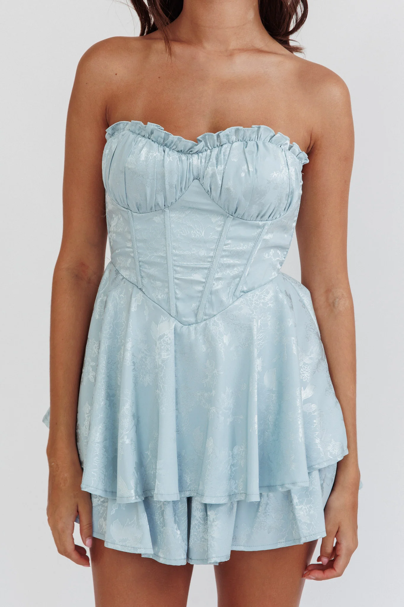 Paris Muse Gathered Bust Romper Baby Blue - Image 5