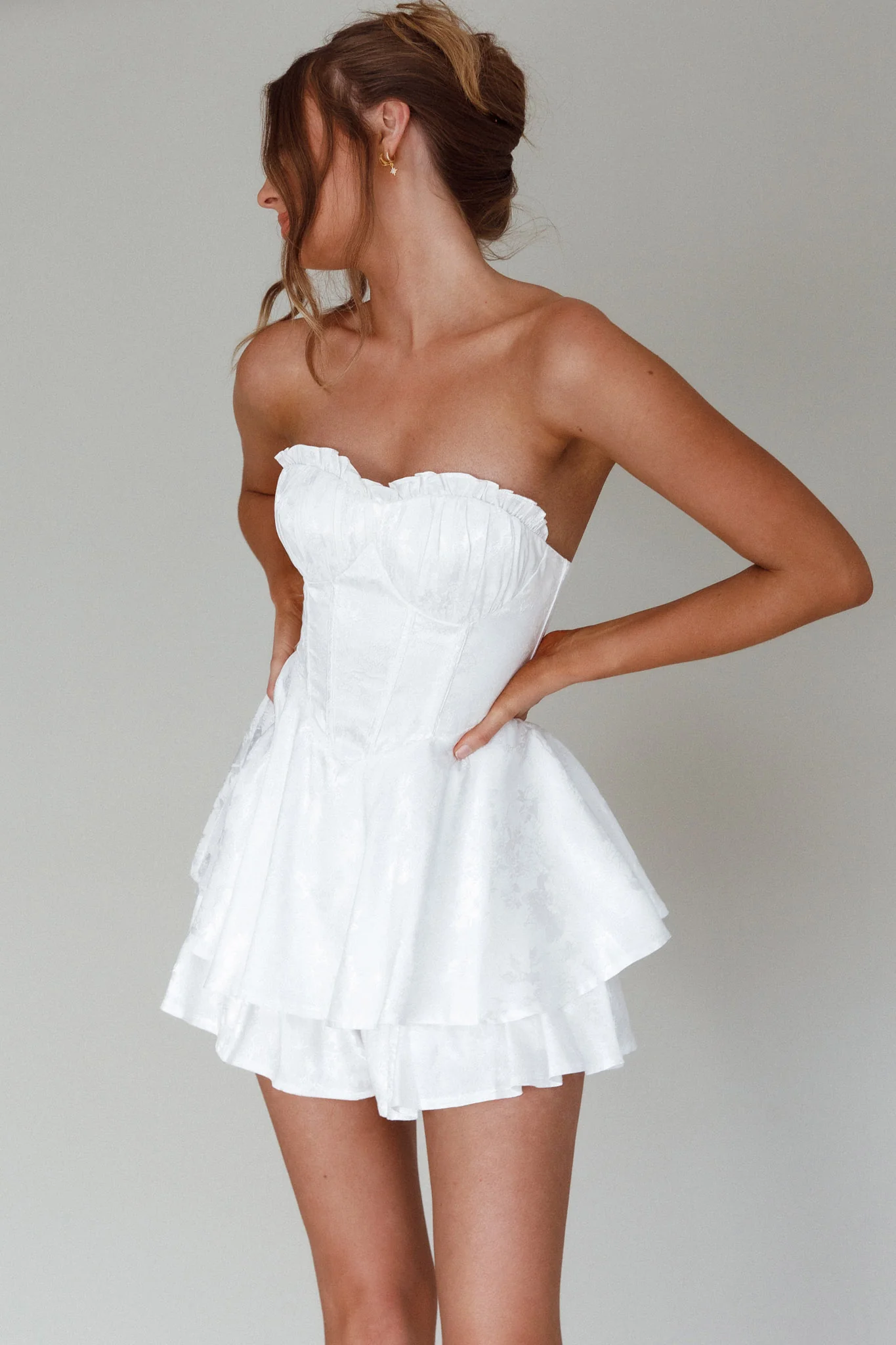 Paris Muse Gathered Bust Romper White - Image 7