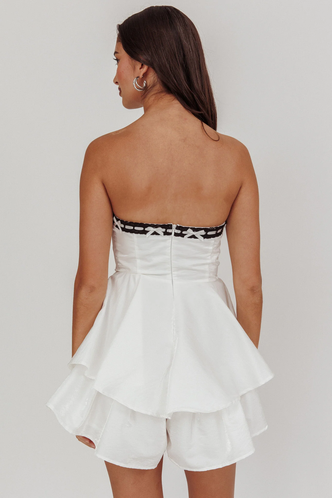 Paris Muse Ribbon Neckline Romper White - Image 2