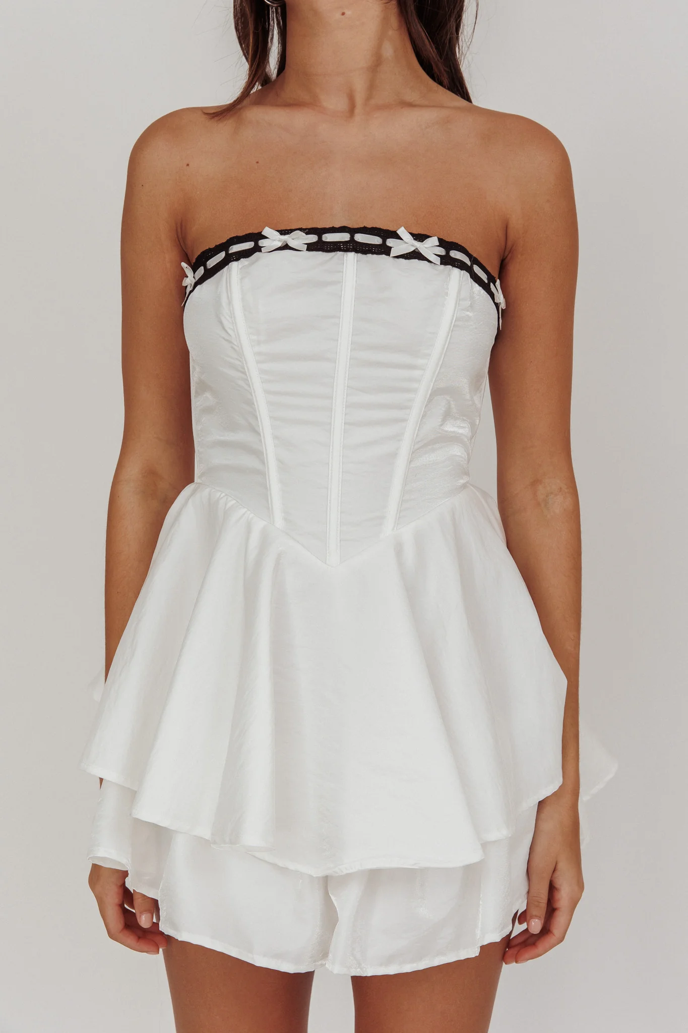 Paris Muse Ribbon Neckline Romper White - Image 3