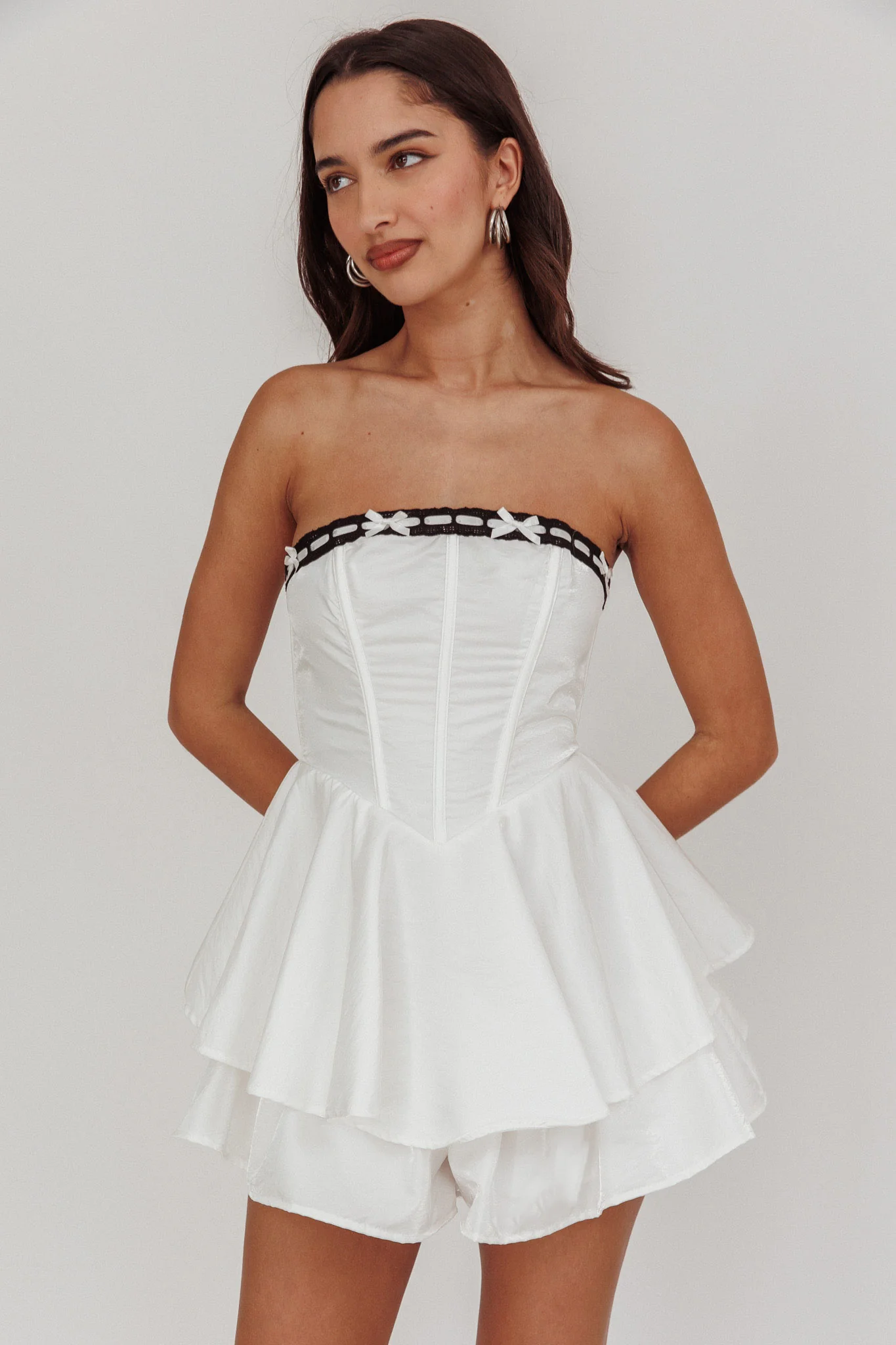 Paris Muse Ribbon Neckline Romper White - Image 5