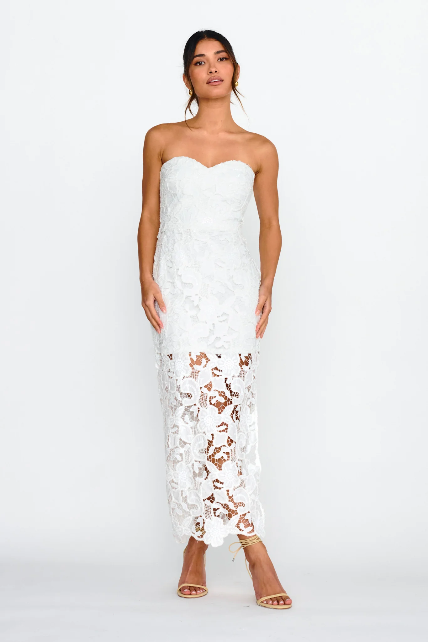 Parisa Sequin Embroidery Overlay Midi Dress White - Image 3