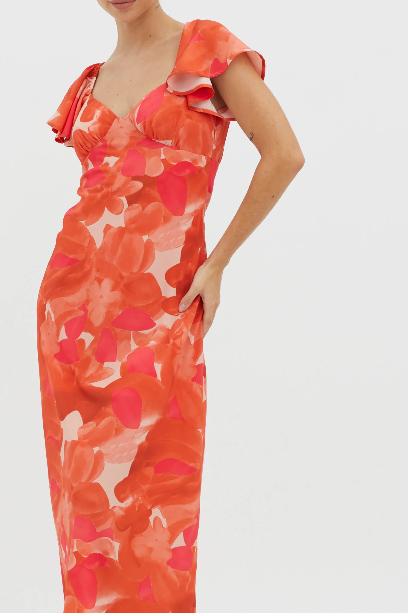 Park Avenue Flutter Sleeve Midi Dress Abstract Orange - Image 4