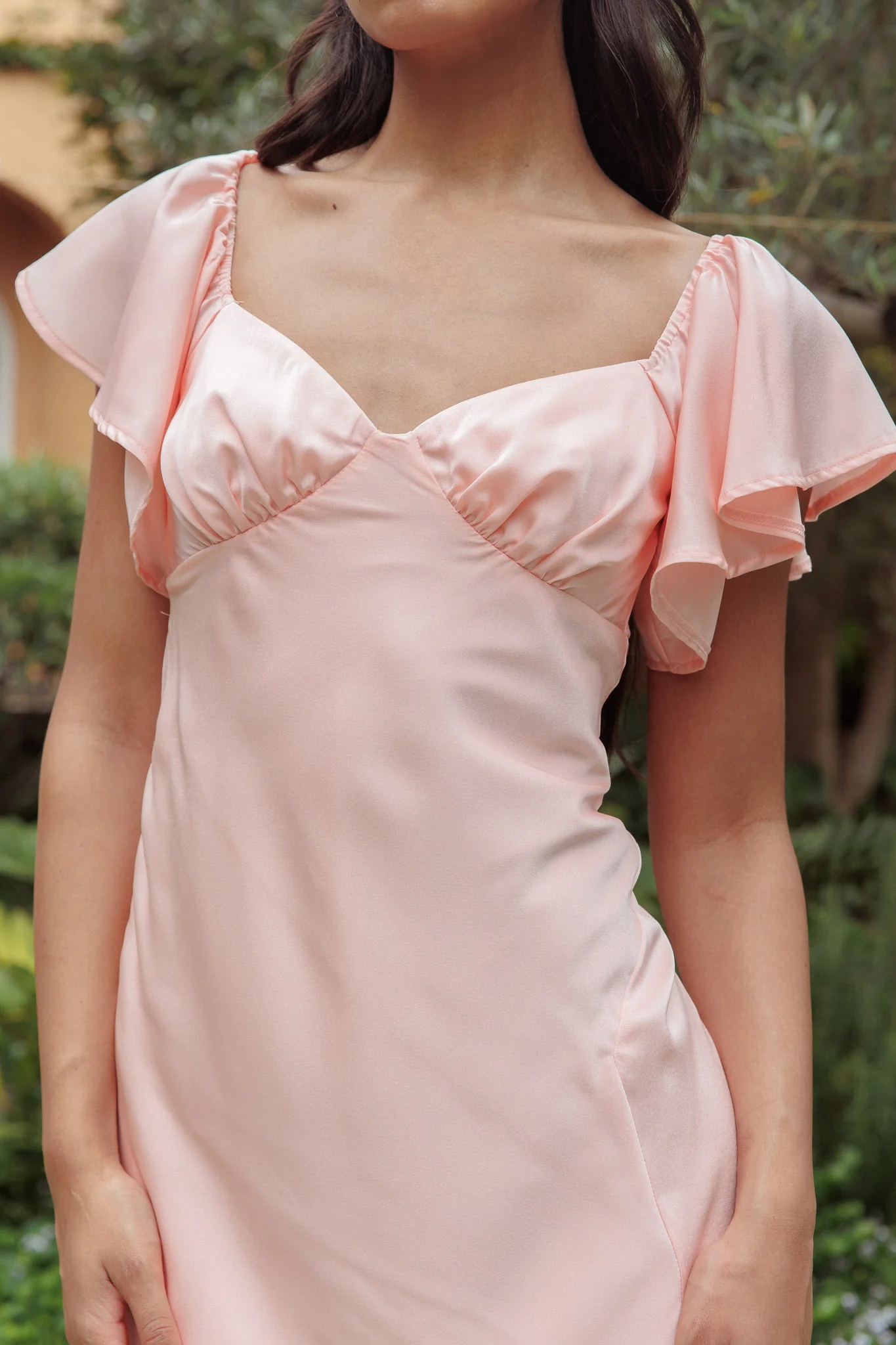 Park Avenue Flutter Sleeve Side Split Midi Dress Blush - Image 4