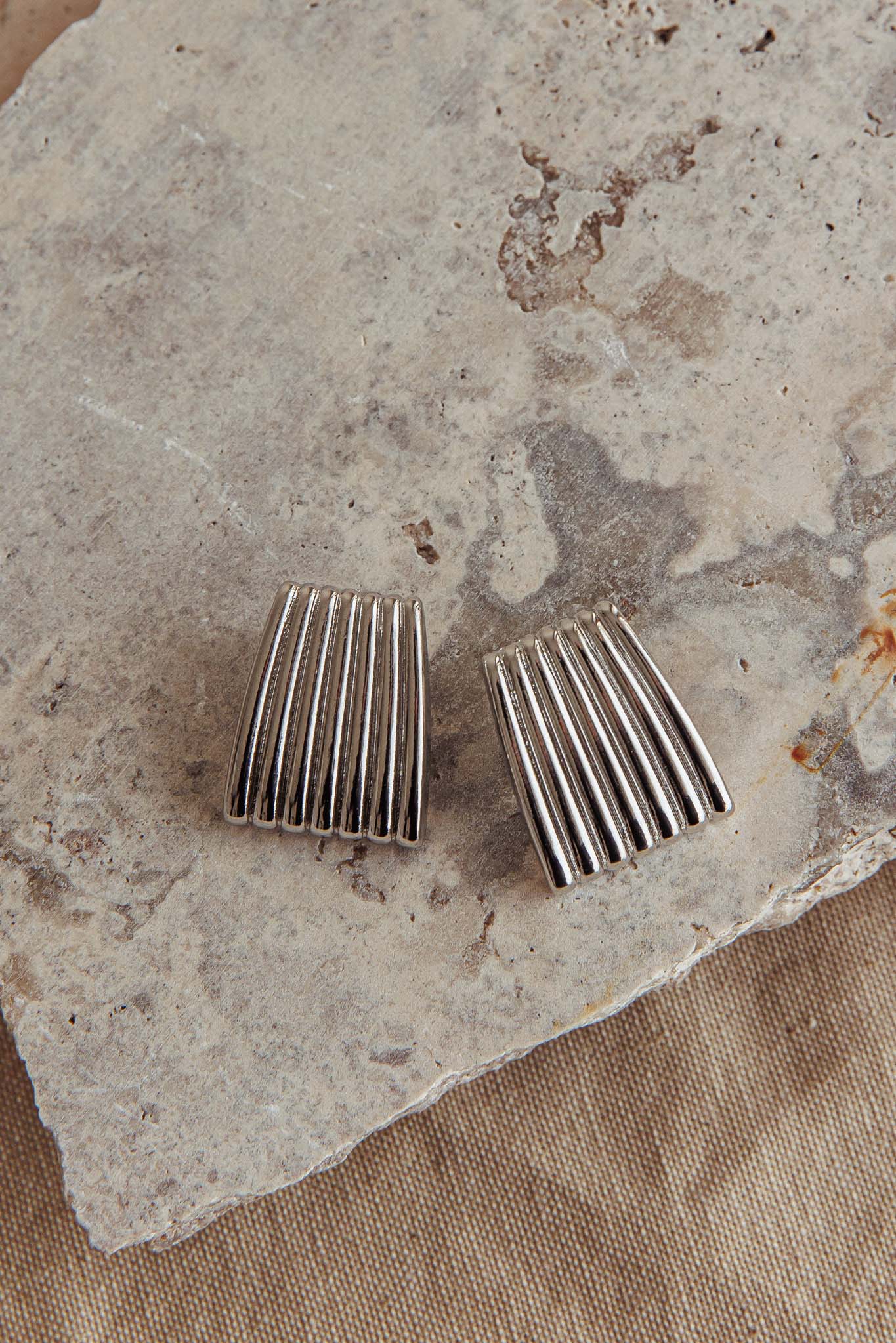 Parker Ridged Geometric Earrings Dark Silver - Image 2