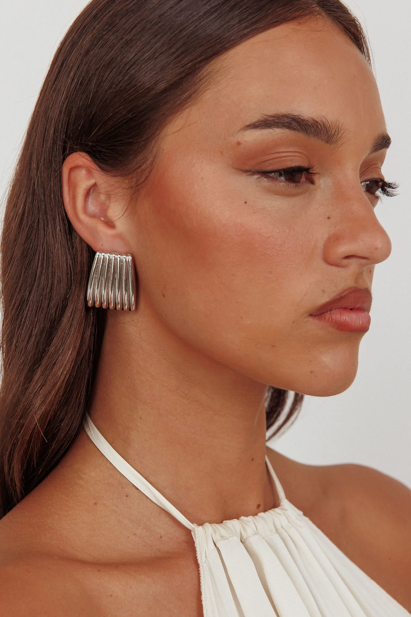 Parker Ridged Geometric Earrings Dark Silver - Image 3