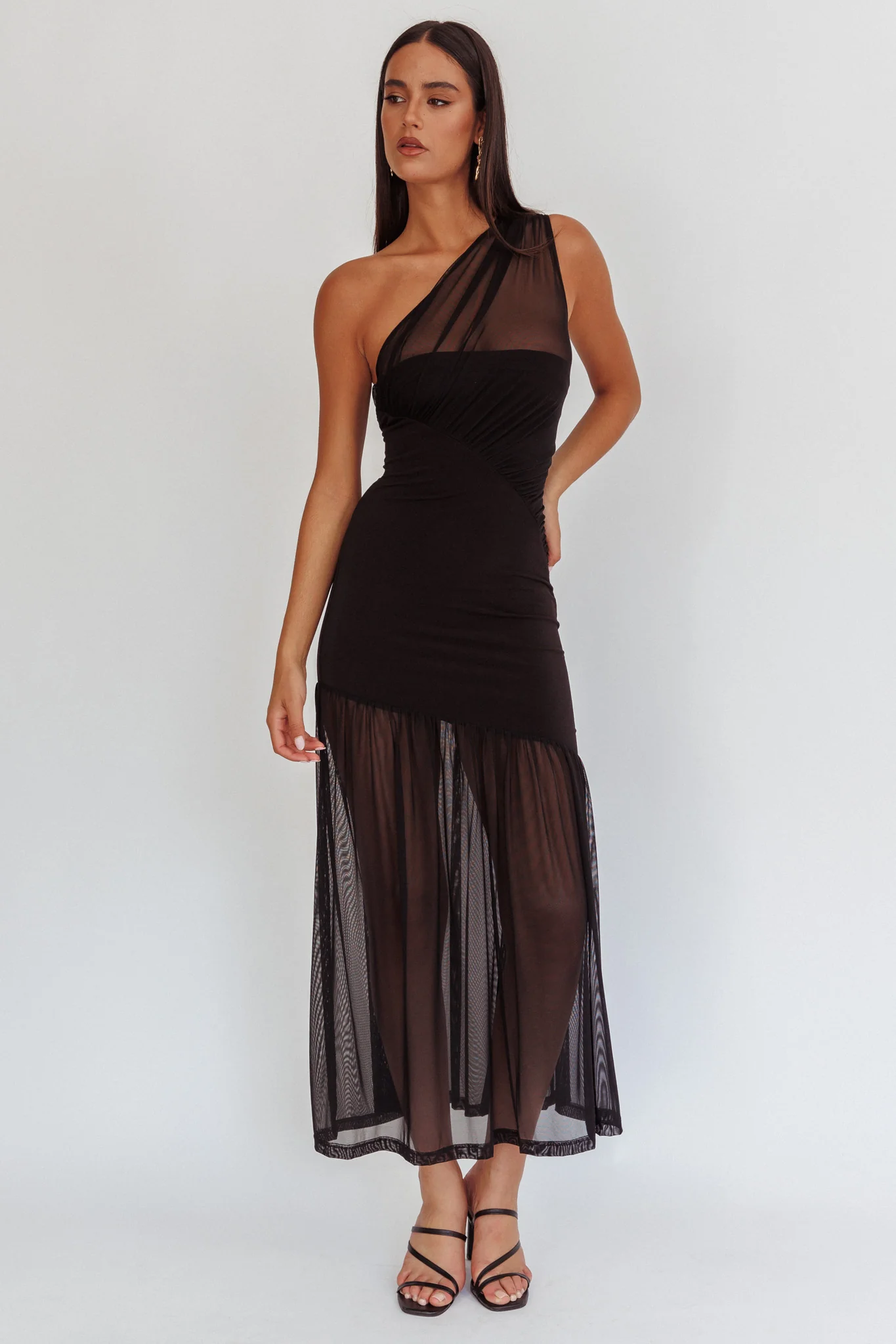 Passion One-Shoulder Mesh Maxi Dress Black - Image 4