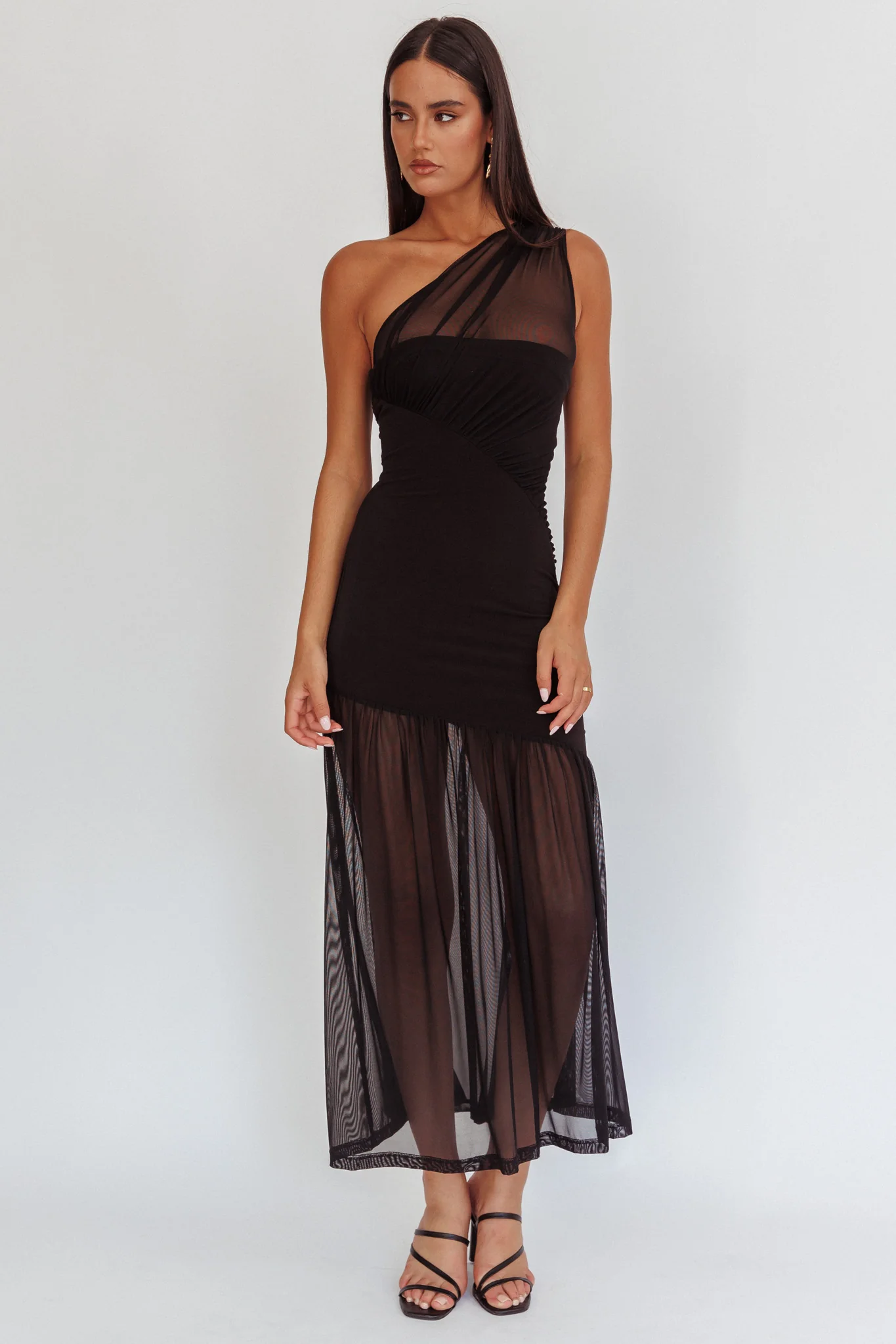 Passion One-Shoulder Mesh Maxi Dress Black - Image 5