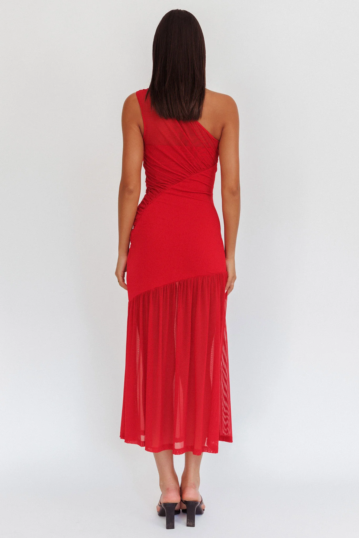 Passion One-Shoulder Mesh Maxi Dress Red - Image 3