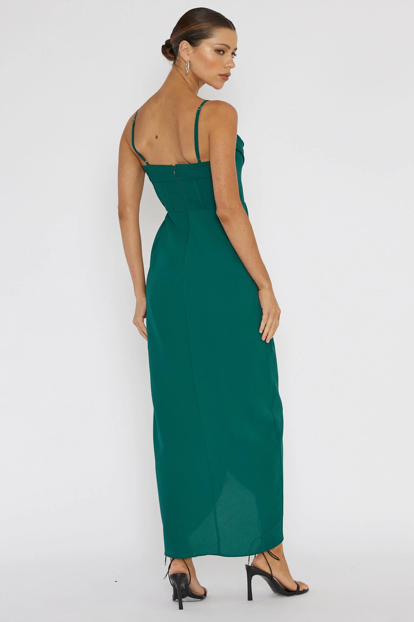 Patrice Draped Neck Split Midi Dress Forest Green - Image 2
