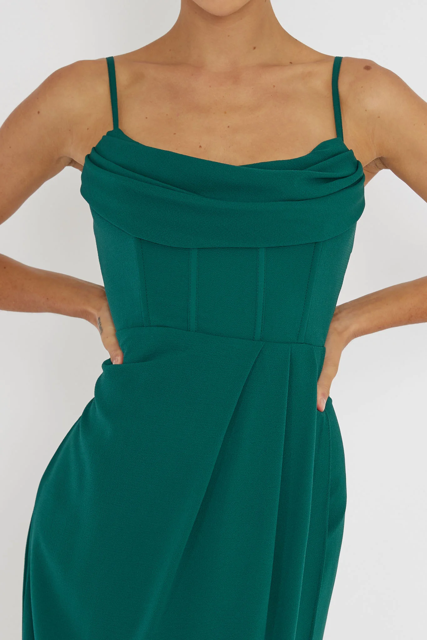 Patrice Draped Neck Split Midi Dress Forest Green - Image 4