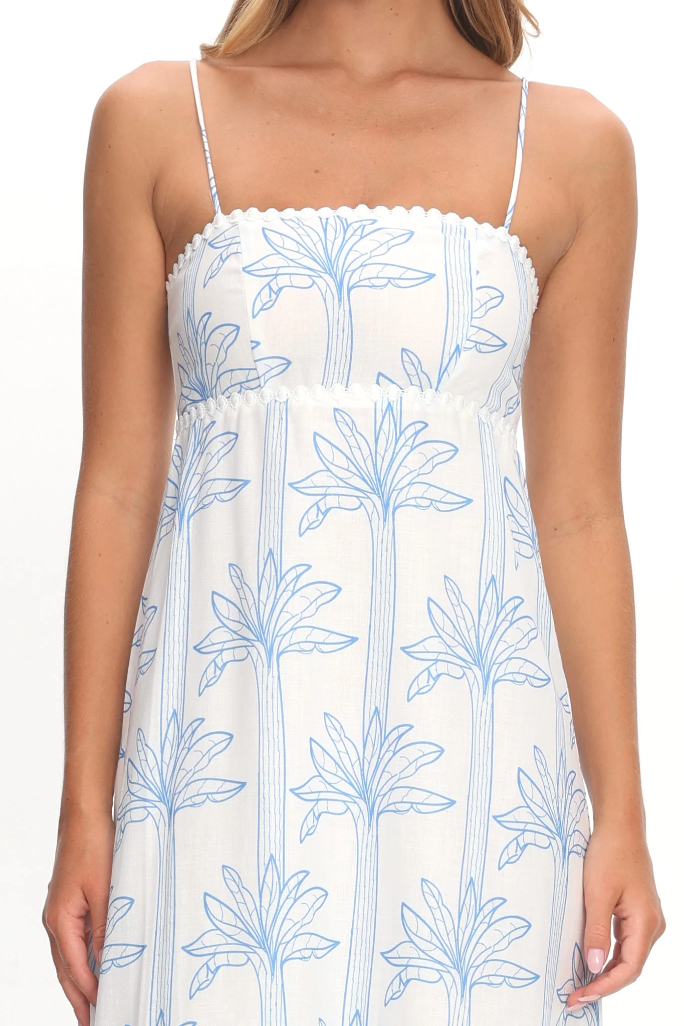 Patty Lace Trim Maxi Dress Palms White/Blue - Image 4
