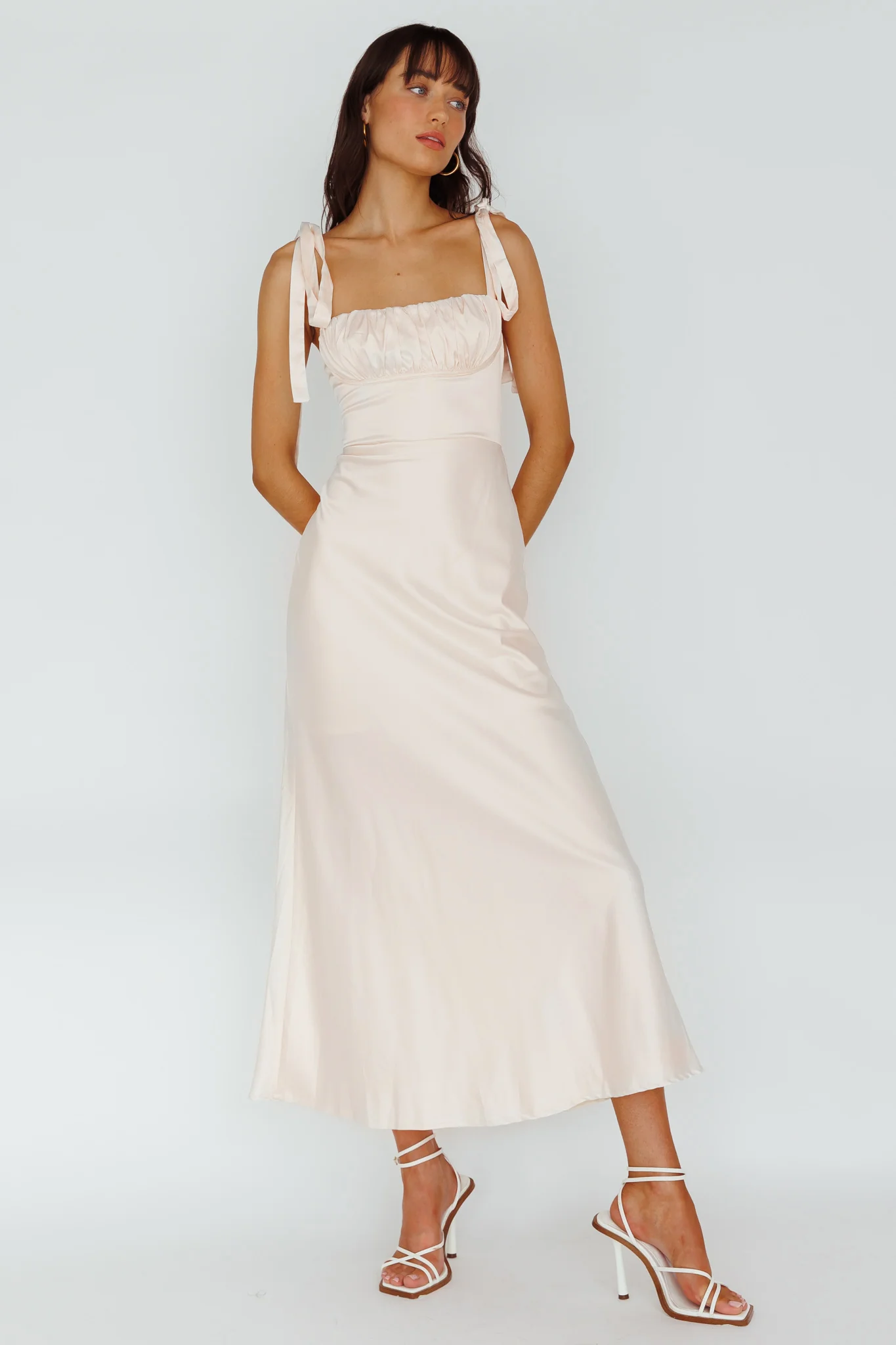 Pennelope Tied Shoulder Maxi Dress Ivory - Image 5