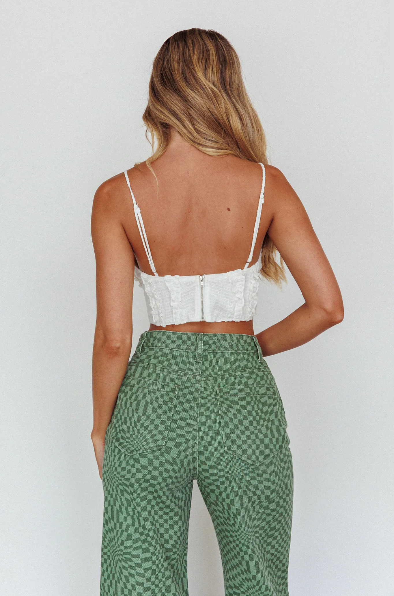 Penny Lane Frill Bust Crop Top White - Image 2