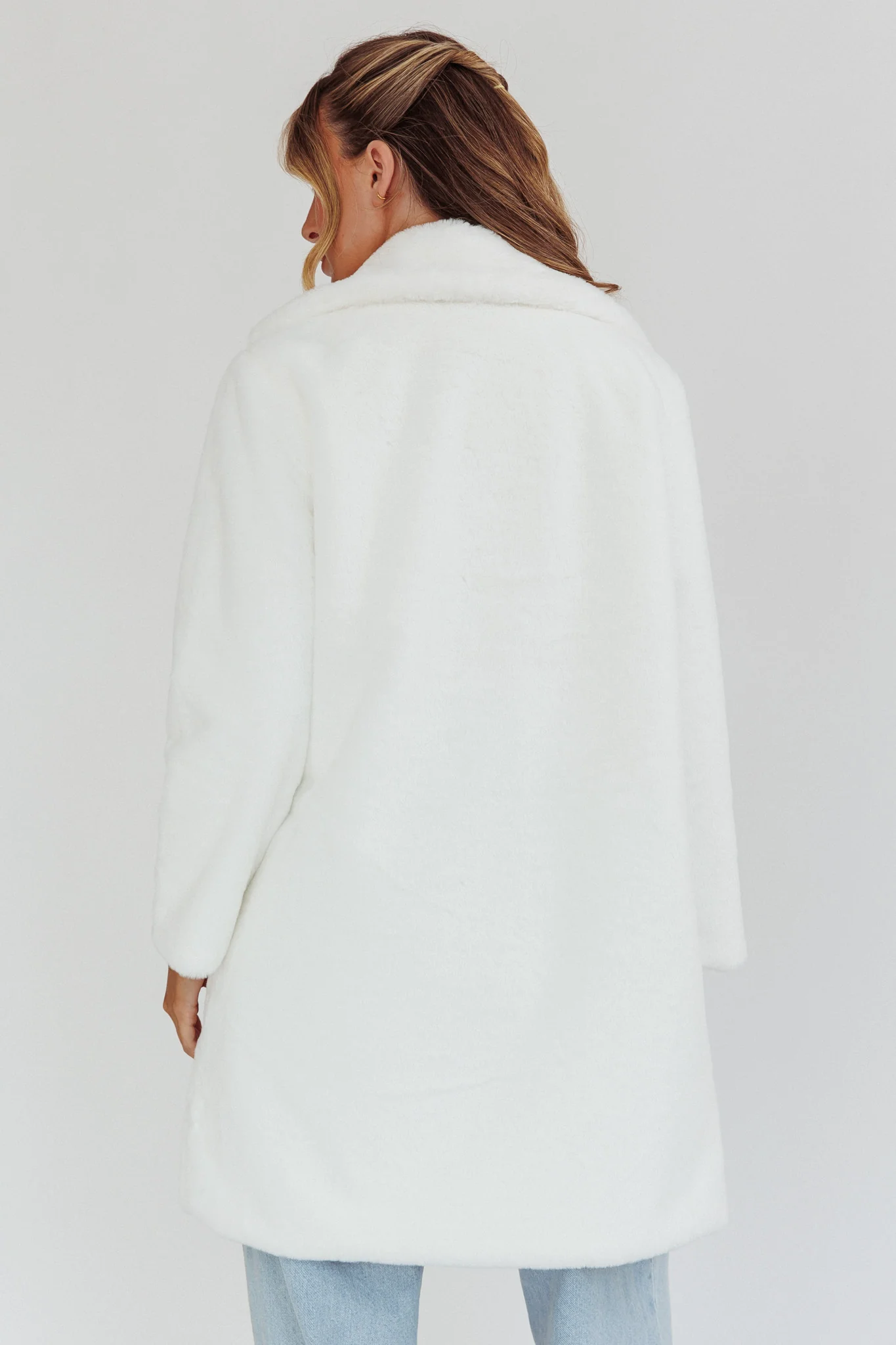 Perceptions Longline Faux Fur Coat White - Image 2