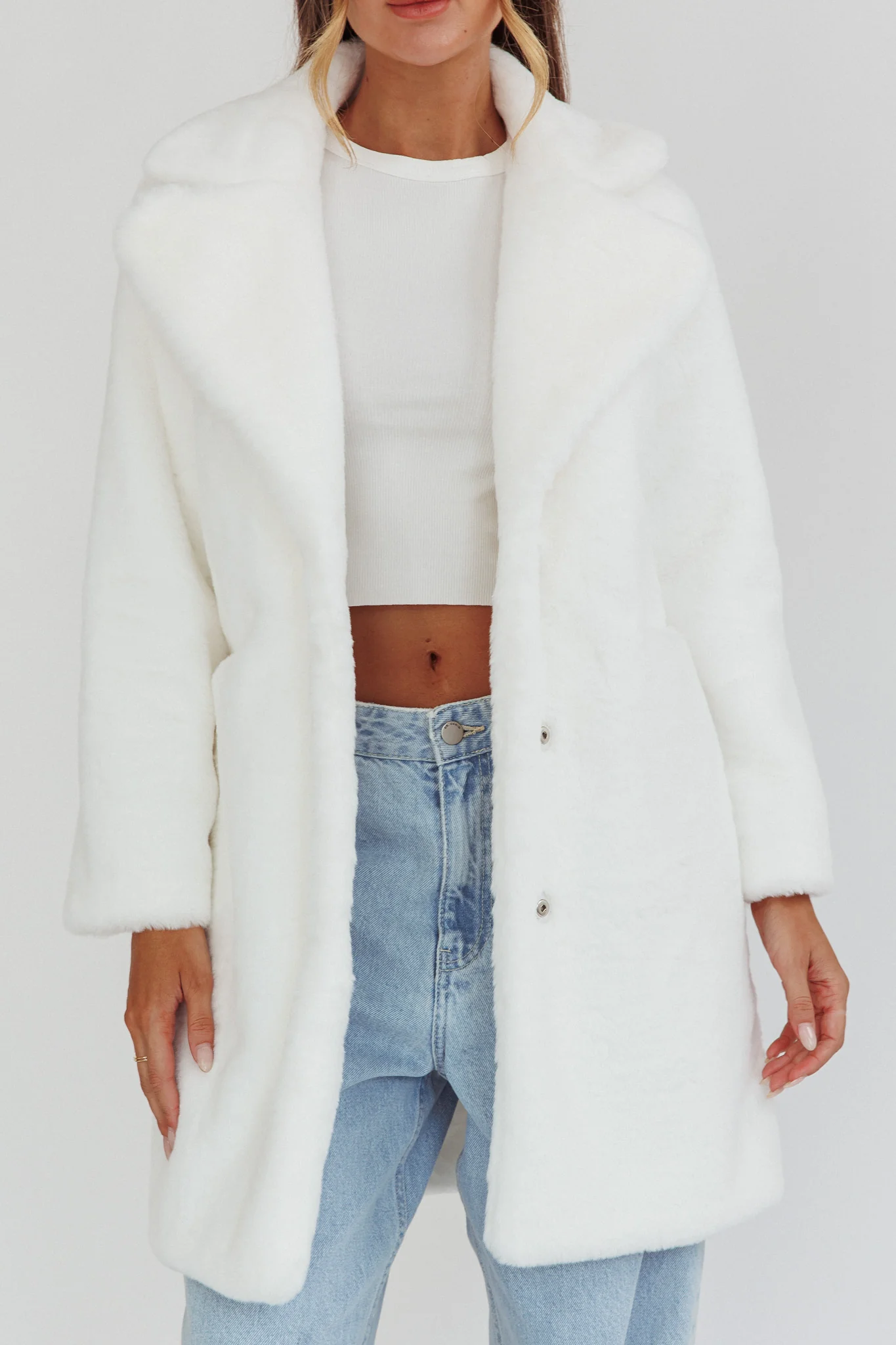 Perceptions Longline Faux Fur Coat White - Image 4
