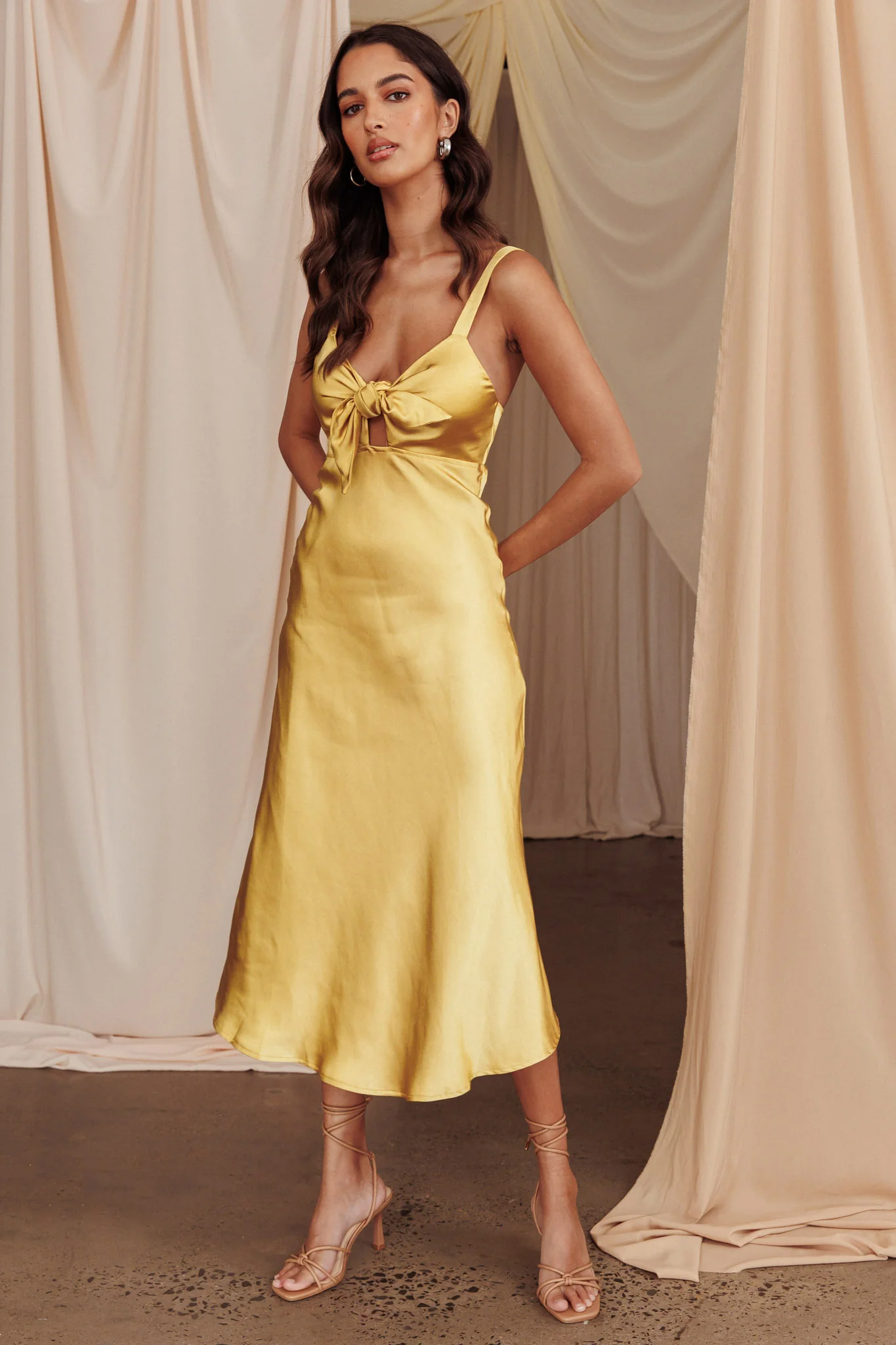 Perfect Day Satin Midi Dress Mustard - Image 5