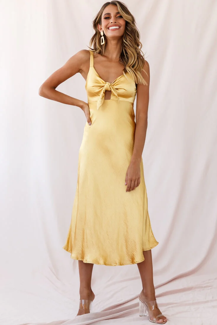 Perfect Day Satin Midi Dress Mustard - Image 6