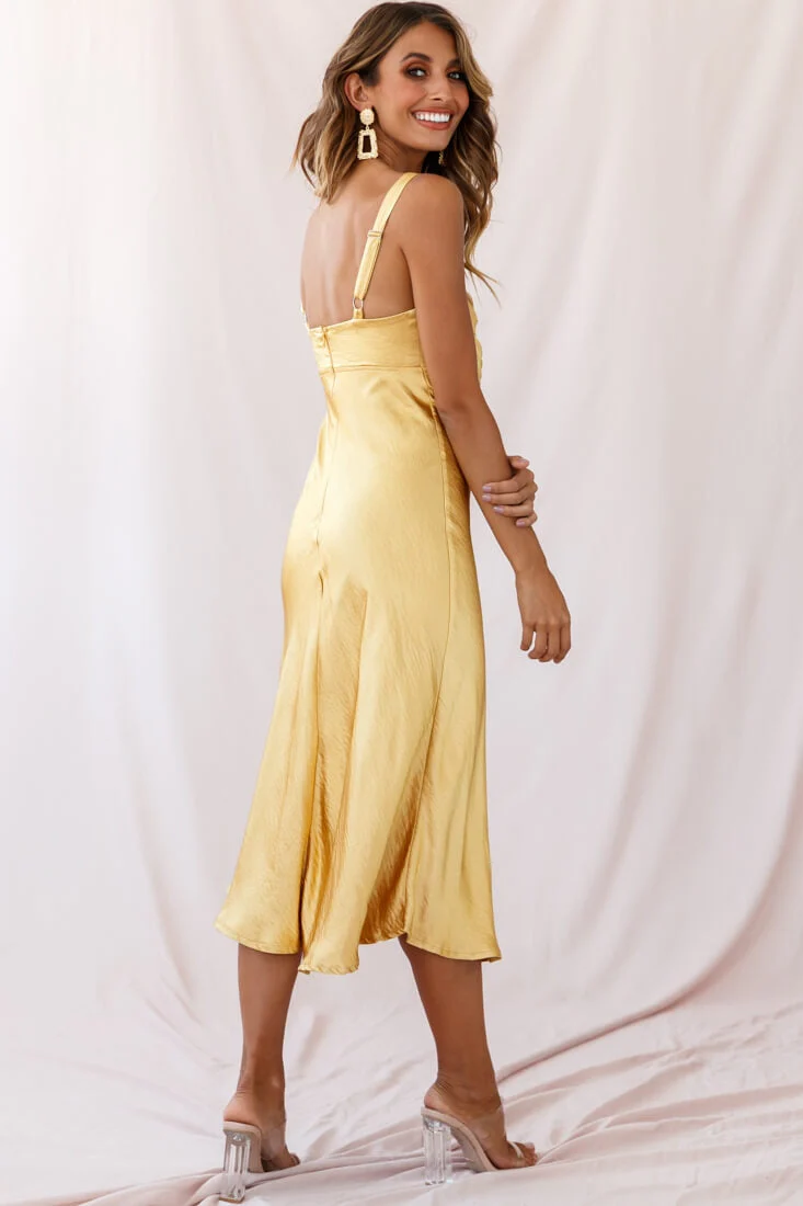 Perfect Day Satin Midi Dress Mustard - Image 7