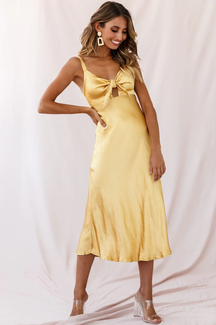Perfect Day Satin Midi Dress Mustard - Image 9