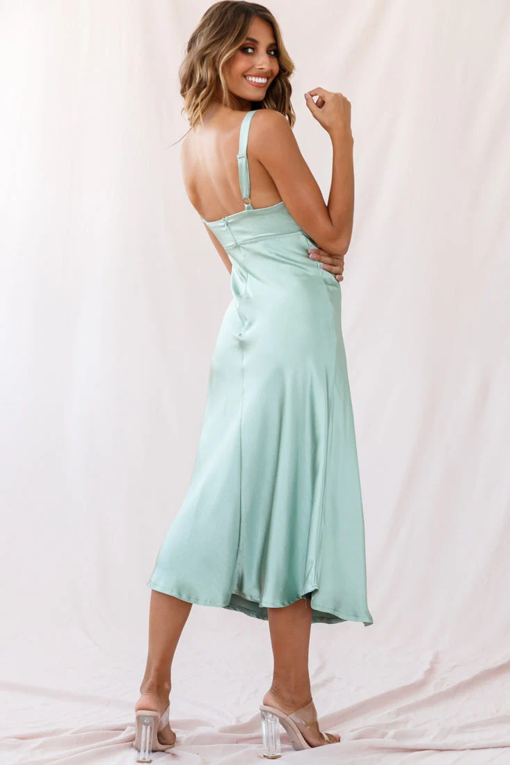 Perfect Day Satin Midi Dress Olive - Image 14
