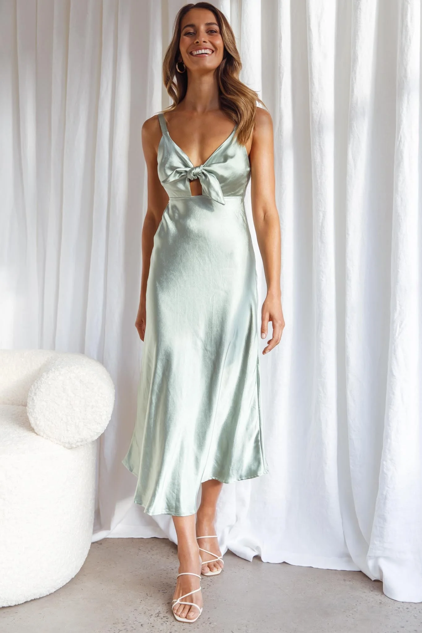 Perfect Day Satin Midi Dress Olive - Image 8