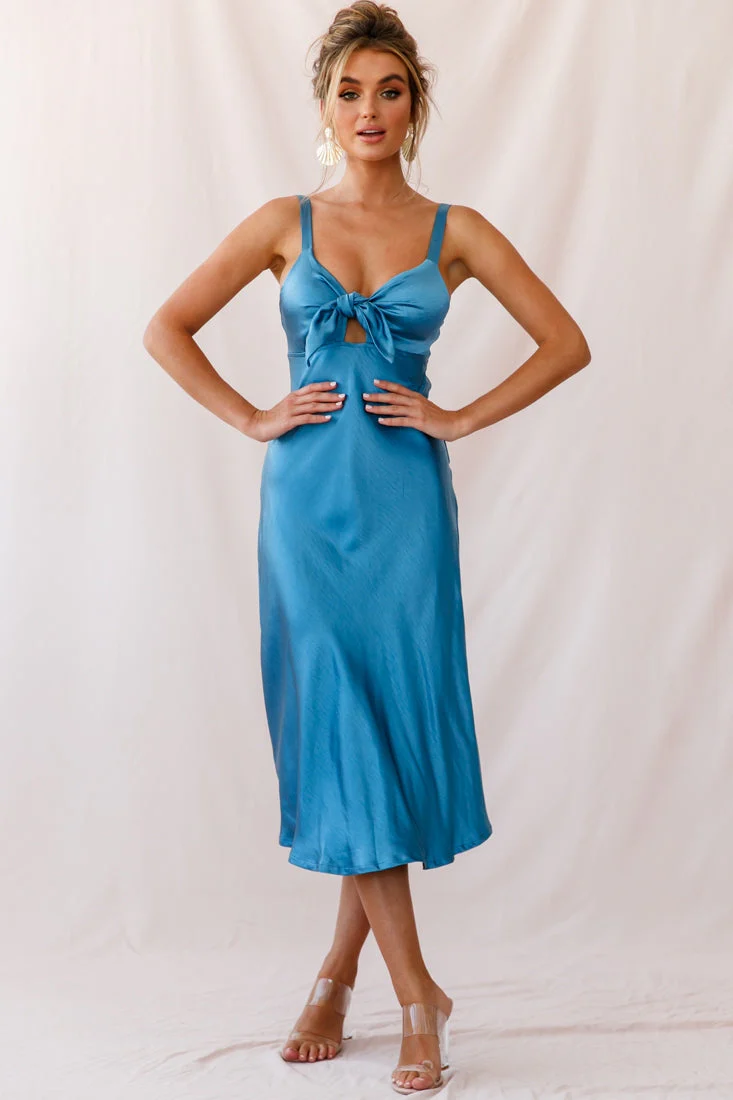 Perfect Day Satin Midi Dress Teal - Image 6