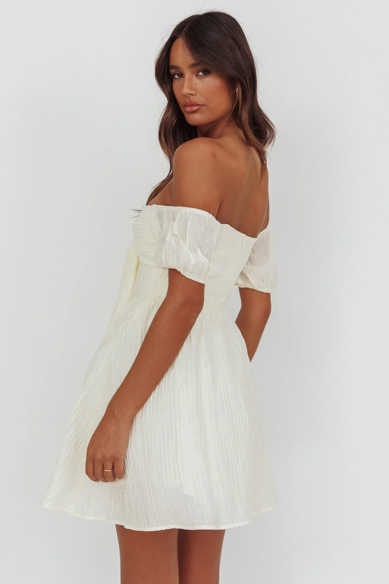 Perfect Worlds Off-Shoulder Mini Dress Textured Ivory - Image 2
