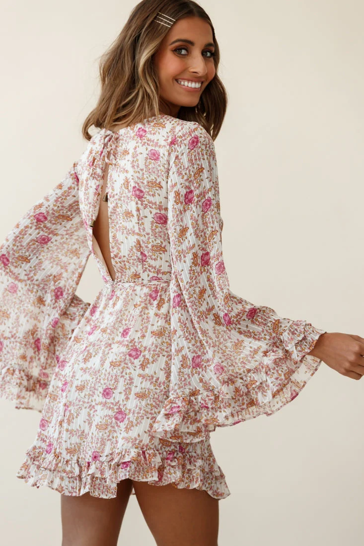Perri Bell Sleeve Twist Knot Bust Dress Paisley Print Beige - Image 6