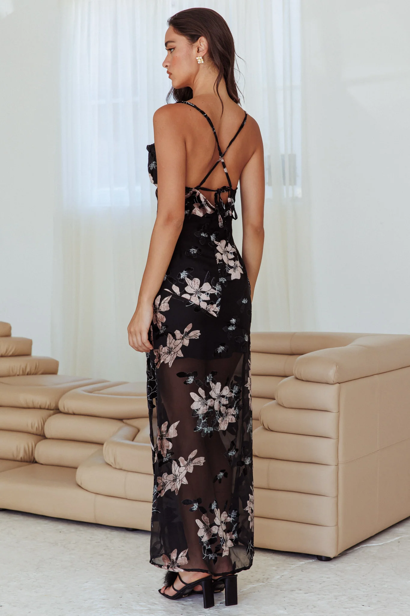 Personal Invitation Split Maxi Dress Flowers Black - Image 2