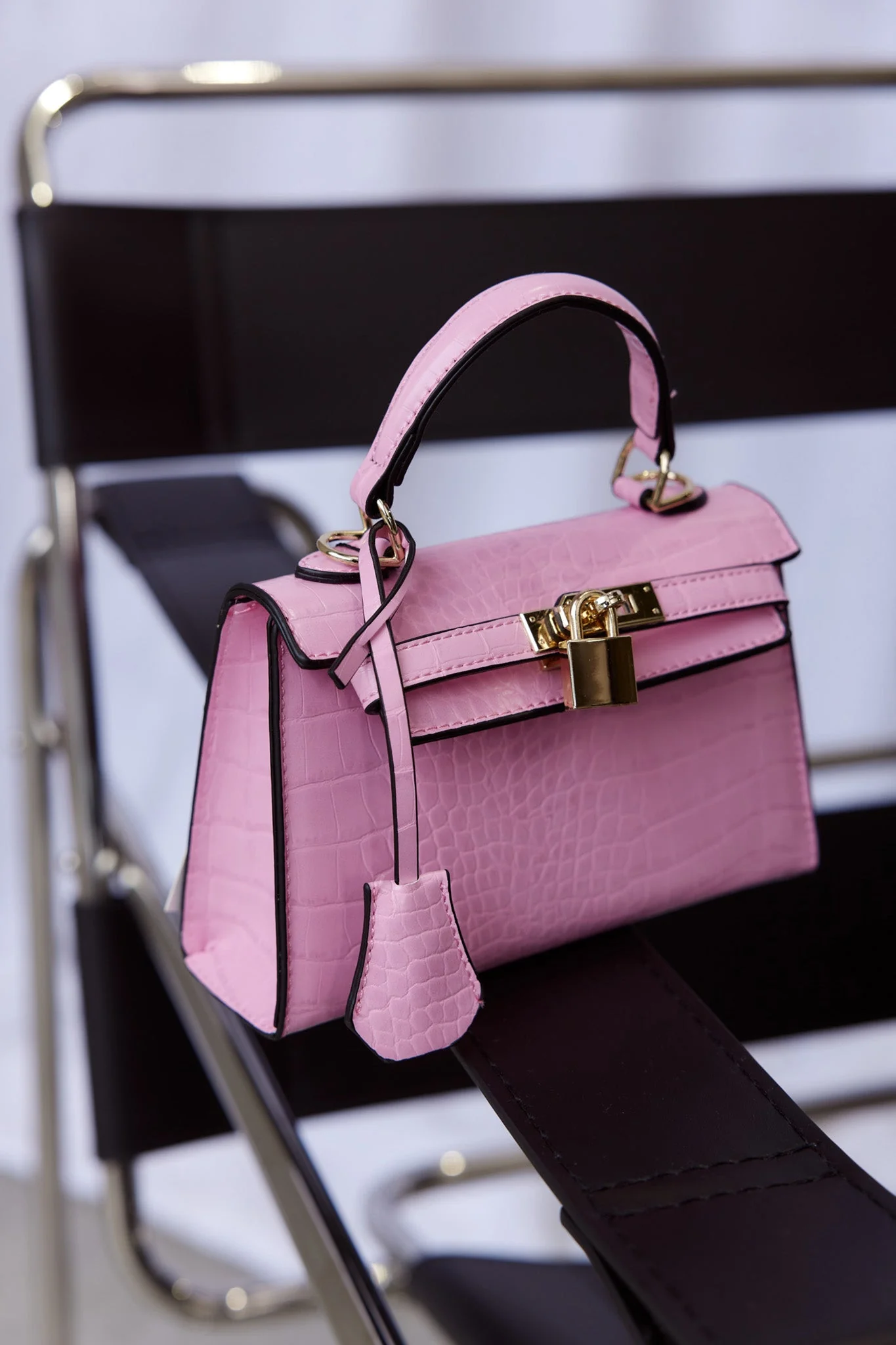 Peta And Jain Hedi Gold Lock Handbag Pink - Image 4