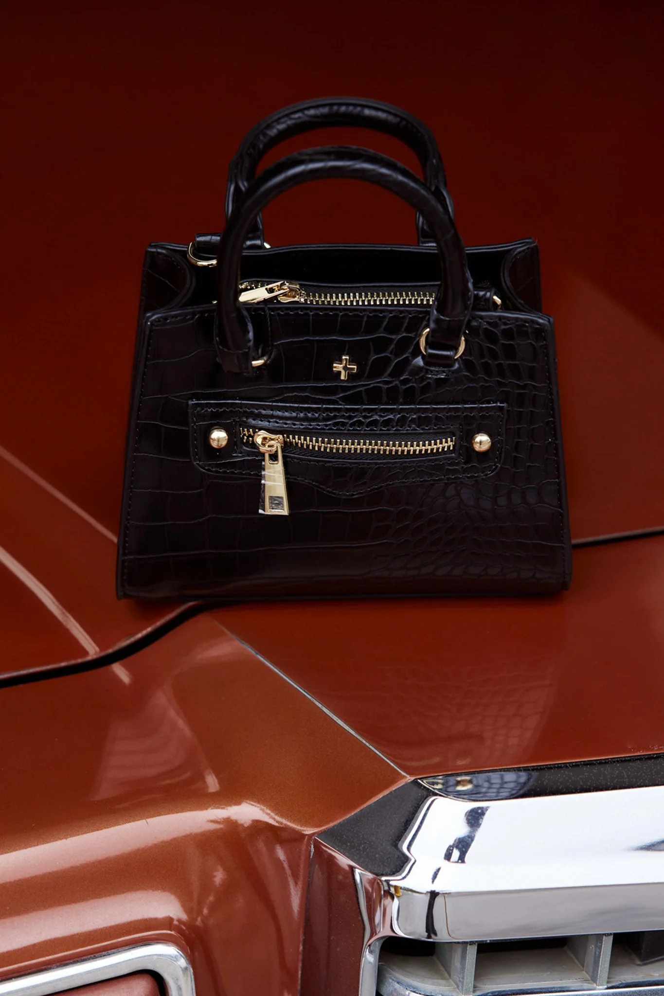 Peta And Jain Jaden Embossed Handbag Black - Image 3