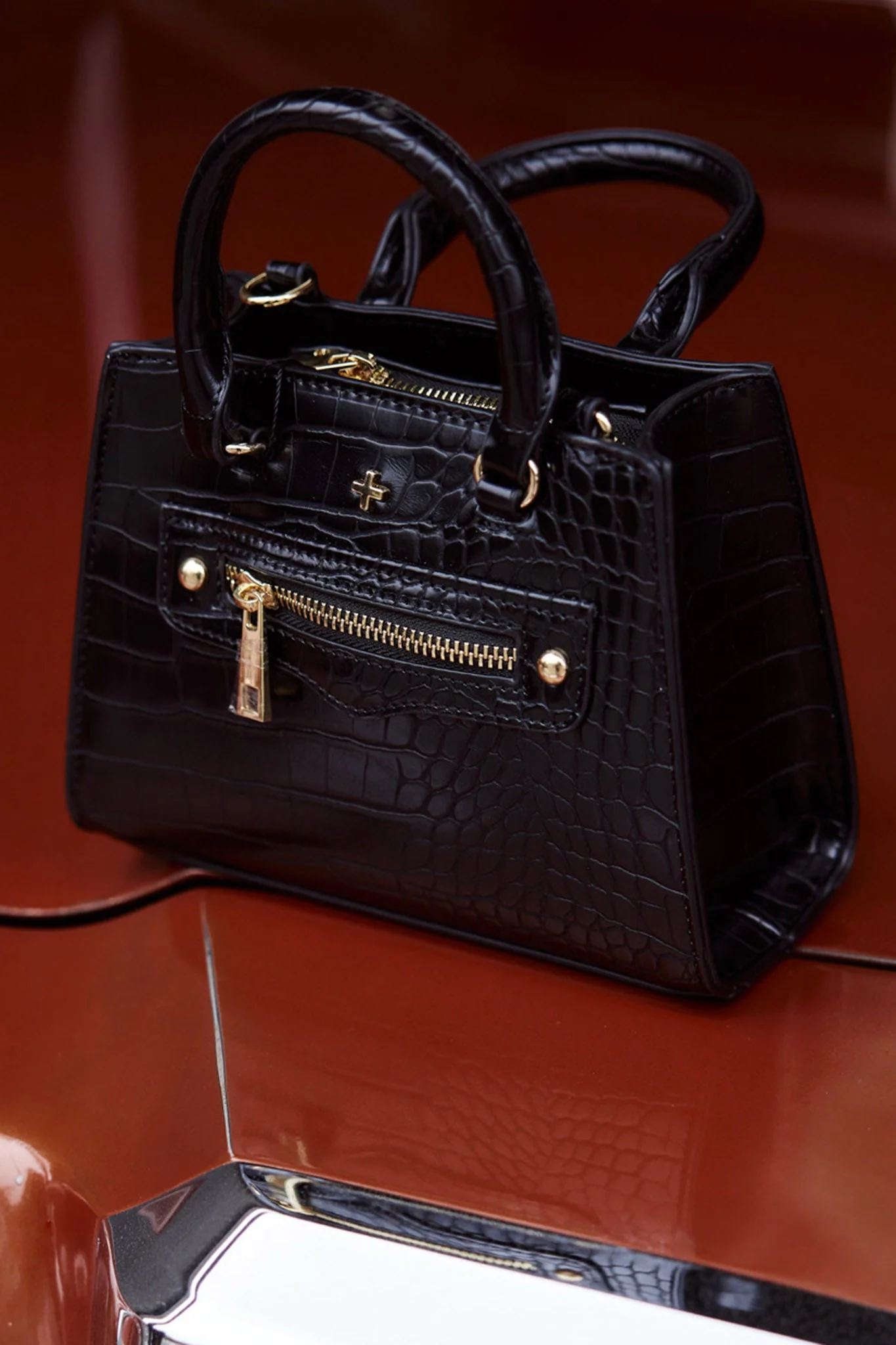 Peta And Jain Jaden Embossed Handbag Black - Image 4