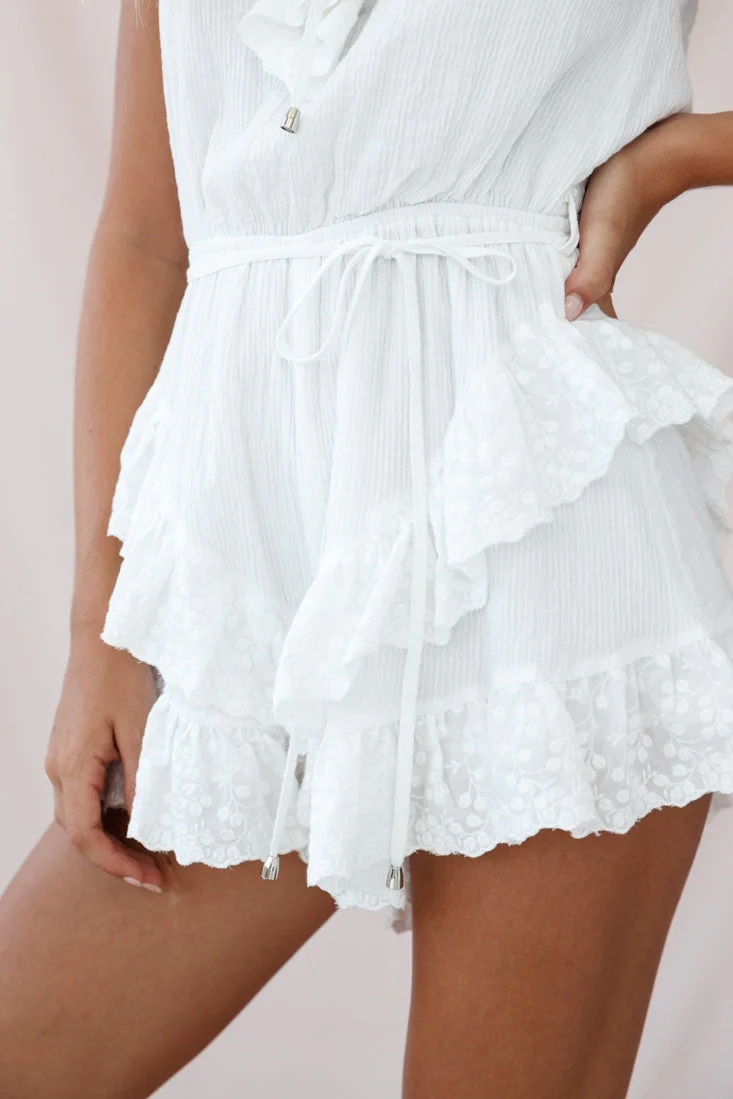 Petrie Ruffle Detail String Waist-Tie Romper White - Image 4